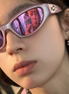 404的店韩e版猫眼五角星弧形墨镜椭圆遮脸防紫外线男女ins太眼镜