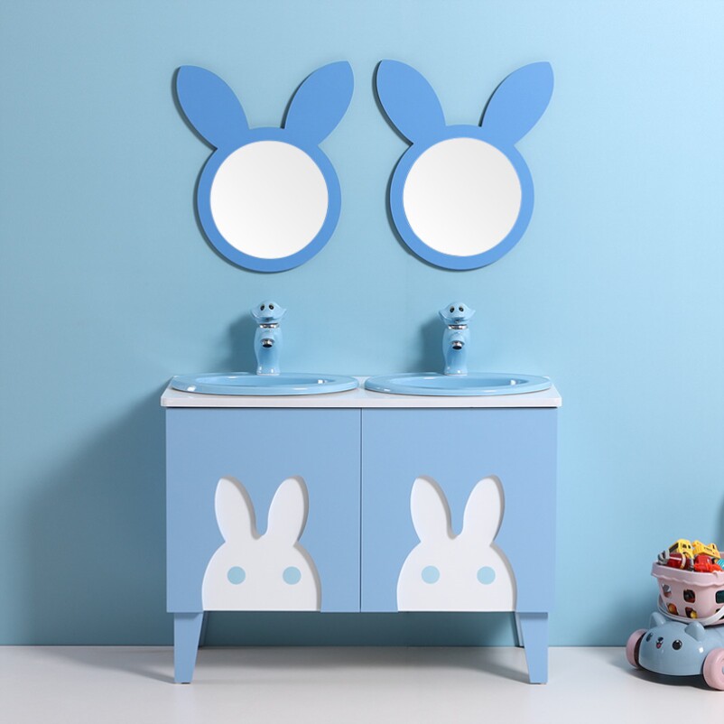 幼儿园儿童浴室柜组合小孩卡通子母高低款彩色洗手池台下盆洗漱台