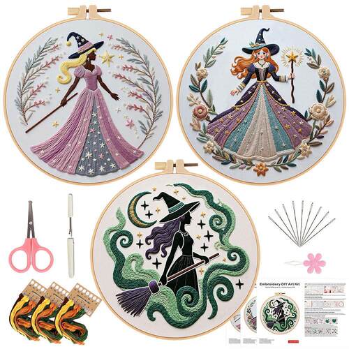 新品女巫刺绣diy手工材料包套件 Embroidery KIT跨境英文