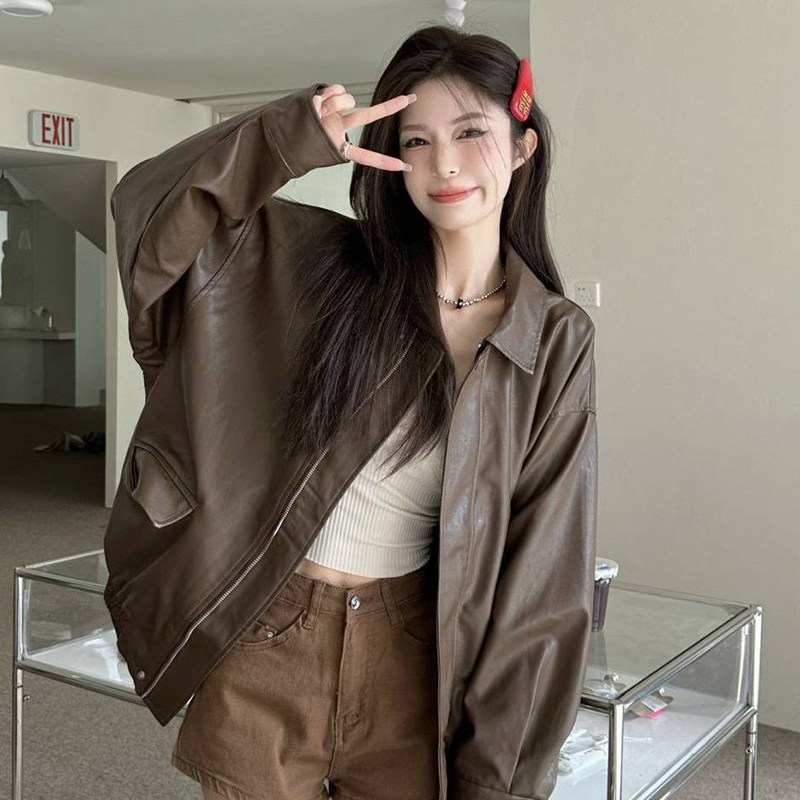 美式复古皮衣外套女2025年秋冬新款宽松显瘦美拉德机车夹克上衣潮