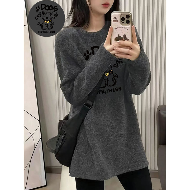 圆领宽松内搭中长款遮屁股上衣女秋冬保暖长袖T恤欧货德绒打底衫,女装/女士精品,T恤,淘宝优惠券,粉丝福利购,淘宝优惠卷
