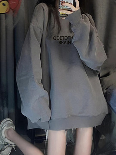 圆领cec卫衣女春秋韩版oversize无帽薄款外套ins潮学生宽松上衣服