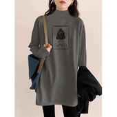 卫衣叠穿内搭中长款 半高领打底衫 女2023年秋冬新款 t恤遮屁股上衣