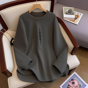 中长款纯棉T恤女宽松遮屁股上衣春秋冬内搭小个子加厚磨毛打底衫