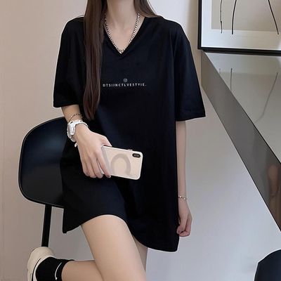 中长款宽松T恤女纯棉短袖打底衫