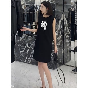 百搭休闲宽松黑色显瘦连衣裙女夏季慵懒风纯棉T恤裙无袖背心中裙