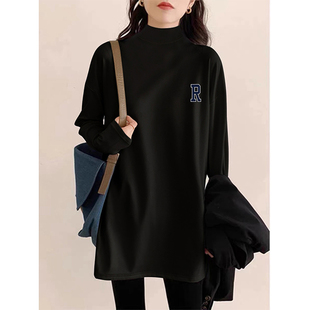 小个子中长款遮屁股打底衫女秋冬加厚磨毛内搭保暖上衣德绒长T恤