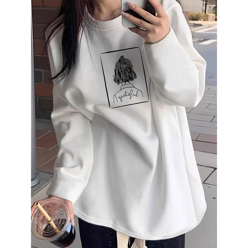 配鲨鱼裤的上衣春秋冬季白色打底衫女内搭中长款遮屁股长袖T恤ins - 封面