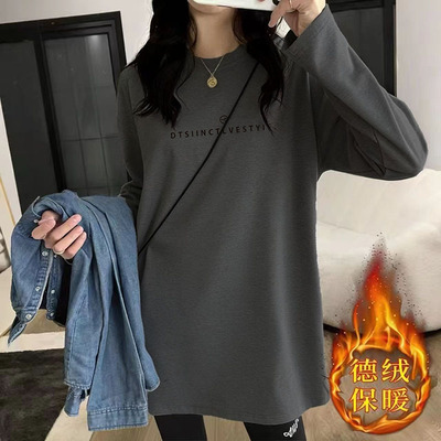 遮屁股T恤女宽松长袖圆领德绒