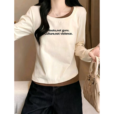 正肩长袖t恤女春秋冬磨毛内搭