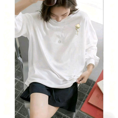高级感白色内搭中长款长袖T恤女