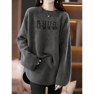 ins 遮肉上衣德绒打底衫 加厚磨毛长袖 T恤女秋冬卫衣内搭圆领中长款