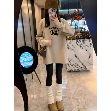 加绒卫衣打底衫女中长款遮屁股上衣春秋冬季德绒内搭加厚磨毛T恤