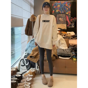 中长款半高领卫衣女长袖内搭加绒加厚无帽外套小个子遮屁股上衣服