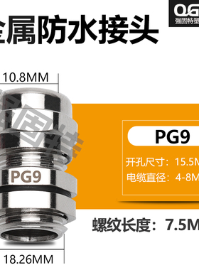 金属电线电缆防水接头PG7PG9M12M16M20密封固头葛格兰头连接器