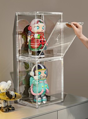 泡泡玛特盲盒收纳展示架molly400展示盒防尘高透大号乐高展示柜