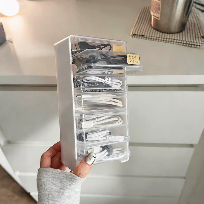 数据线收纳盒透明整理盒线充电线分装收纳便携分格绕线器收纳神器