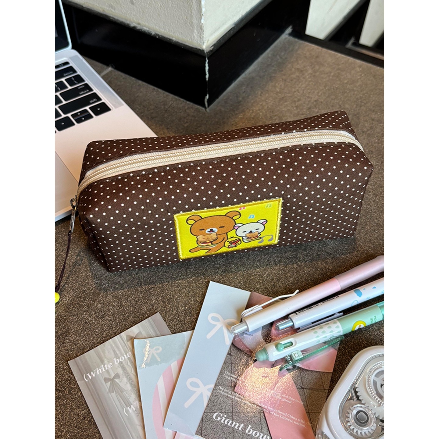 日系轻松熊笔袋高颜值ins风大容量文具盒收纳袋初高中学生用品女