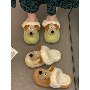 棉拖鞋女潦草小狗棉踩屎感厚底防滑家居可外穿保暖时尚2025秋冬款