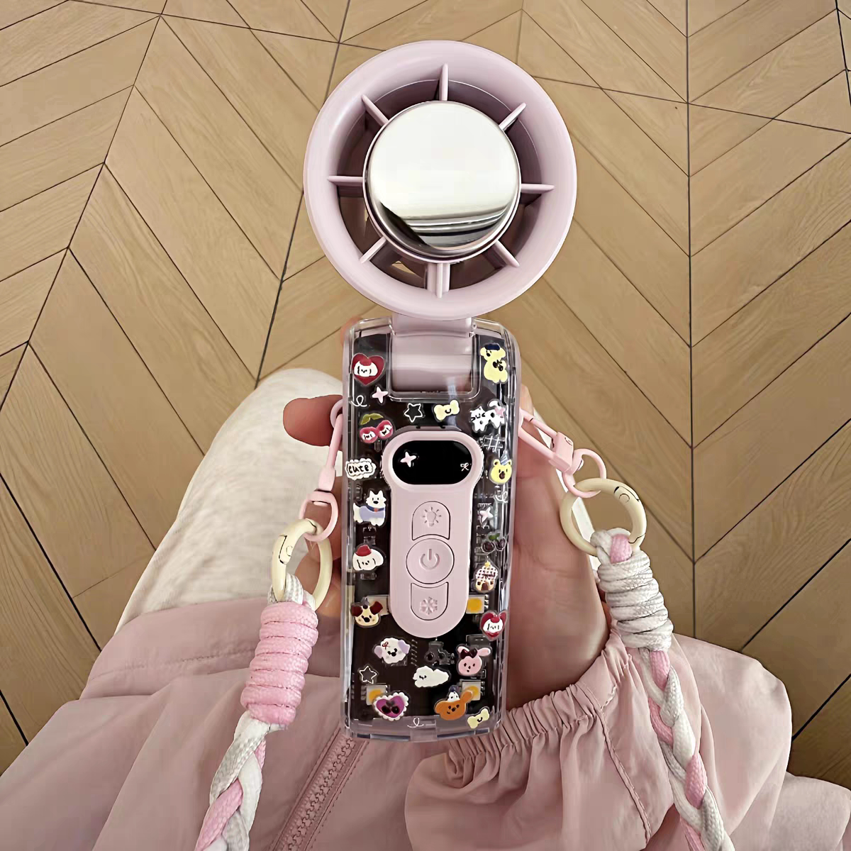 粉色挂脖手持小风扇diy装饰贴纸超长续航制冷学生随身冷敷风扇