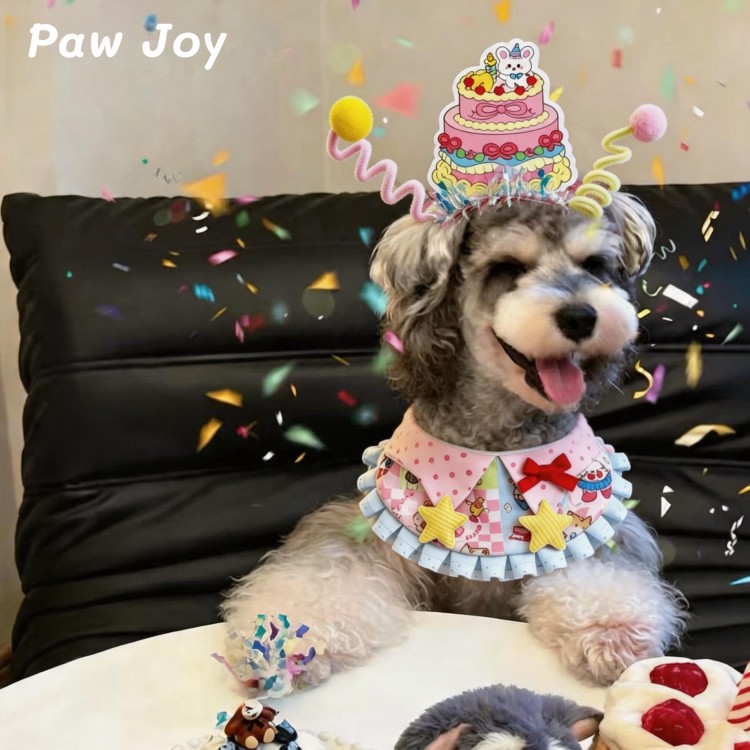 宠物狗狗生日装扮蛋糕发箍围脖猫咪西高地口水巾围兜拍照道具配饰