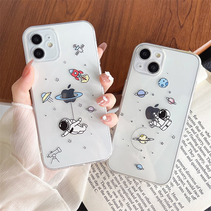 卡通nasa创意宇航员适用iphone13promax手机壳情侣透明苹果12pro软壳新款15防摔壳男8plus可爱女14/11/16max9