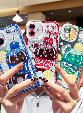 百世可爱饮料创意天使眼适用苹果13手机壳iPhone14promax新款15创意16max情侣女12mini软透明8plus/6s防摔壳7