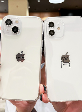 创意中指带墨镜线条人适用苹果13手机壳iphone12promax透明情侣女16max/15防摔壳6s/8plus保护套7/se3新款114
