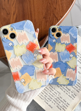 简约夏日小清新涂鸦花朵适用苹果13手机壳新款iphone14promax透明8plus全包软15防摔少女心11硅胶套12mini/67