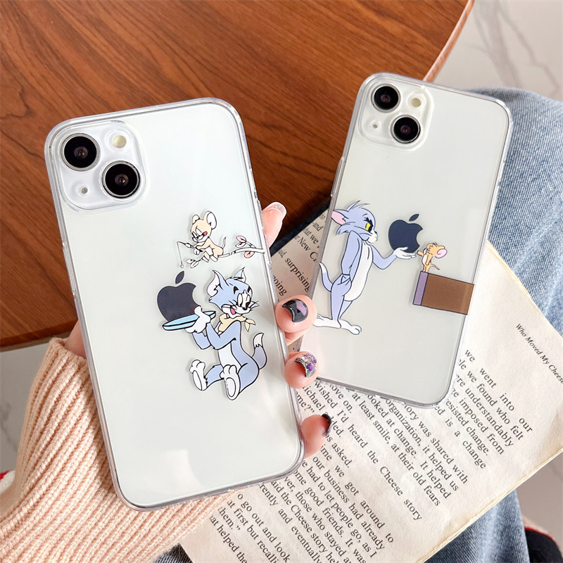 趣味卡通猫和老鼠适用iphone15苹果14手机壳新款13硅胶软透明12/11/16情侣防摔保护套7/8/6s高级感女se3可爱x