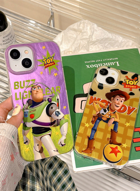 卡通巴斯光年胡迪适用iphone16pro手机壳苹果15羽纱新款14promax防摔13情侣12新11保护套XR网红8plus高级感女