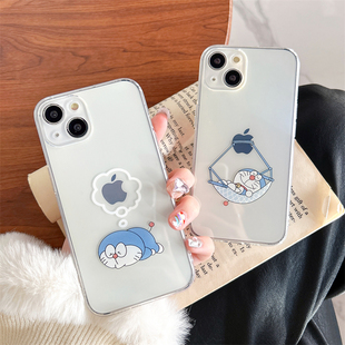 卡通可爱机器猫哆啦A梦适用iphone15promax苹果13手机壳新款14plus透明防摔13/12/11硅胶软16/7/8/6s情侣保护