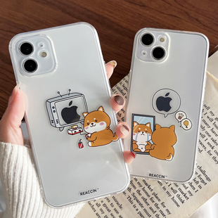 创意卡通可爱秋田犬适用苹果14手机壳iphone12promax透明情侣6s/8plus硅胶软壳16max/15外壳7女13mini新款se3