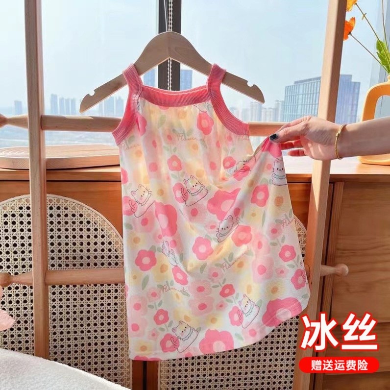夏季新款女童冰丝吊带裙女童公主裙中大童连衣裙女宝睡裙一件代发