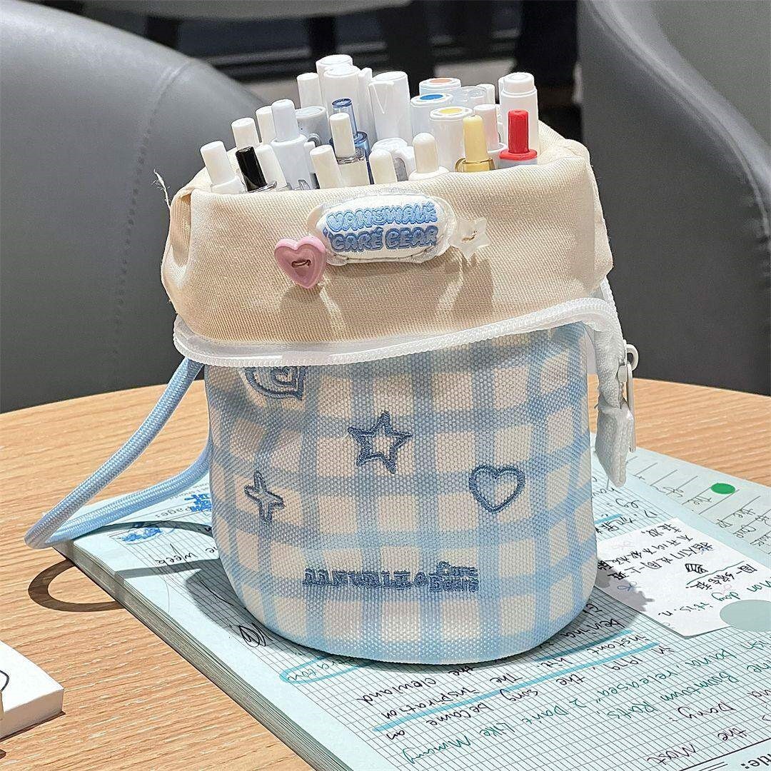 高颜值文具学生折叠大容量铅笔盒创意笔筒ins日系圆筒竖翻笔袋