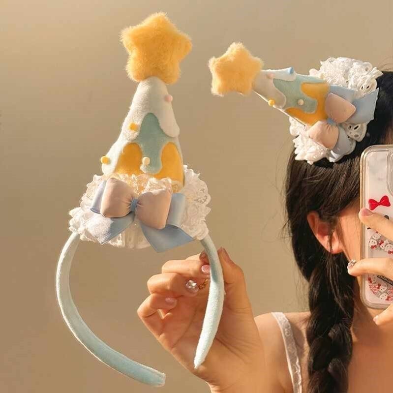 许个愿!少女心黄色星星生日帽头饰发夹女可爱氛围感拍照道具头箍