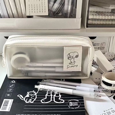 日系半透明pvc笔袋高颜值学生大容量双层韩版文具盒收纳袋帕恰狗