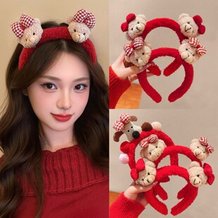新年过年马年本命年礼物红色小熊发箍女2025新款儿童头箍发卡头饰