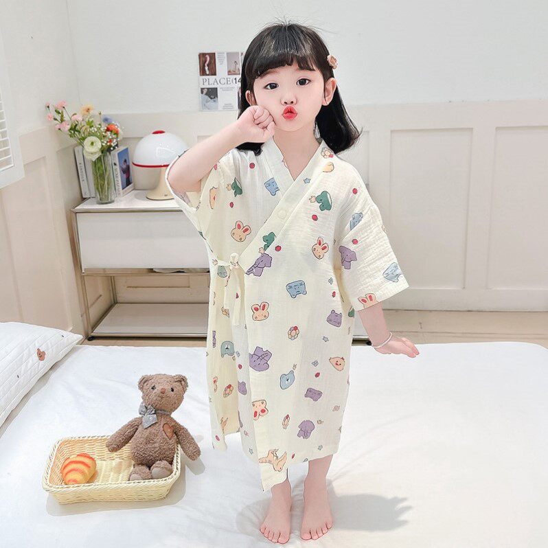 女童睡袍夏季小女孩宝宝吸水浴袍儿童纱布浴巾婴儿夏天纯棉家居服