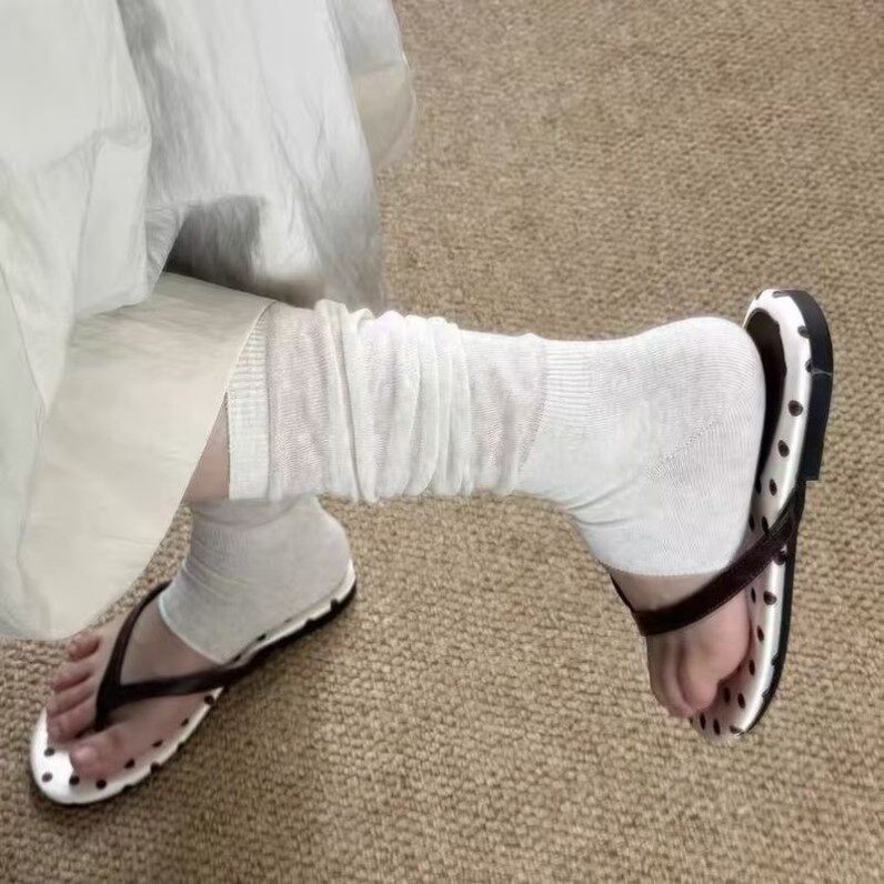低饱和纯色百搭款纯欲甜美袜子搭配裙子高级袜套薄款少女感中筒袜