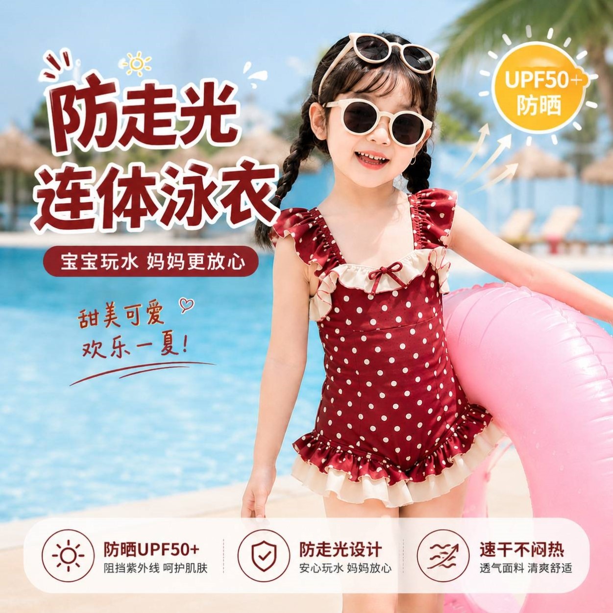 女童泳衣夏装儿童连体衣2026新款港风复古波点甜美洋气游泳装度假
