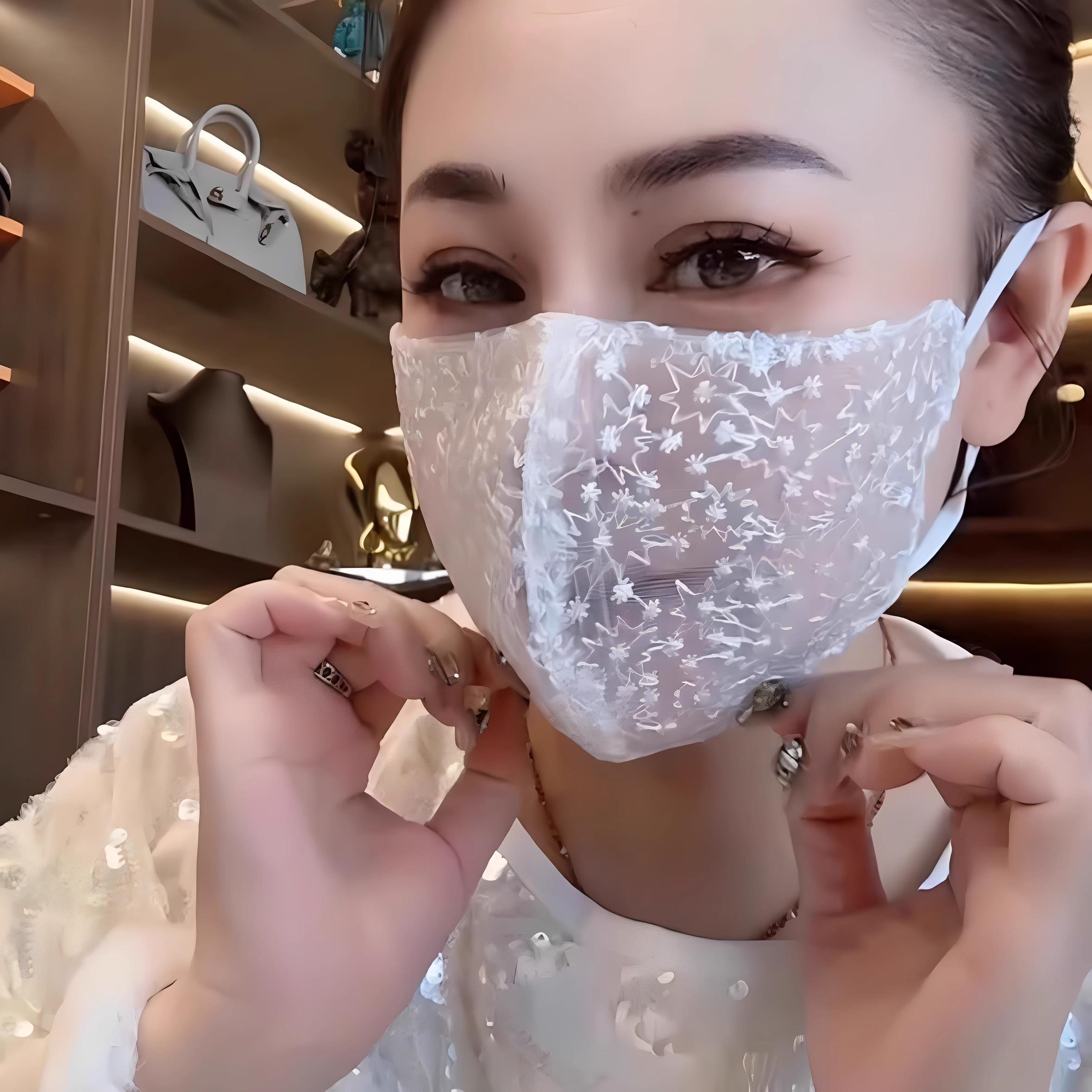 雪花款立体蕾丝护眼角防晒口罩女显脸小透气可清洗夏季网红直播爆