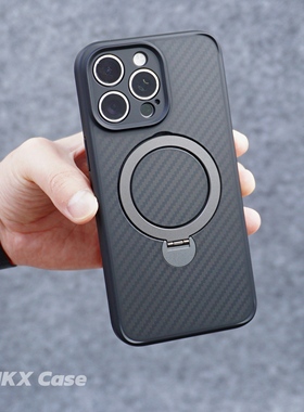 趣玩好物 新款凯夫拉纹理360支点壳适用于iPhone16promax全包防摔磁吸支架壳15plus黑色潮酷14手机壳13qpro