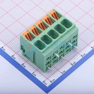 6.35 弯插 P=6.35mm 绿色 弹簧式 1x5P 接线端子KF207RA
