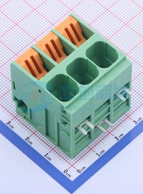 弹簧式接线端子KF207RB-10.16-3P 弯插,P=10.16mm 1x3P 绿色