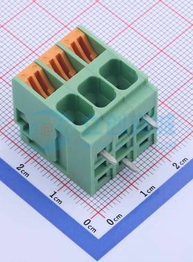 弹簧式接线端子KF207RB-6.35-3P 弯插,P=6.35mm 1x3P 绿色