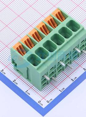 弹簧式接线端子KF207RB-6.35-6P 弯插,P=6.35mm 1x6P 绿色