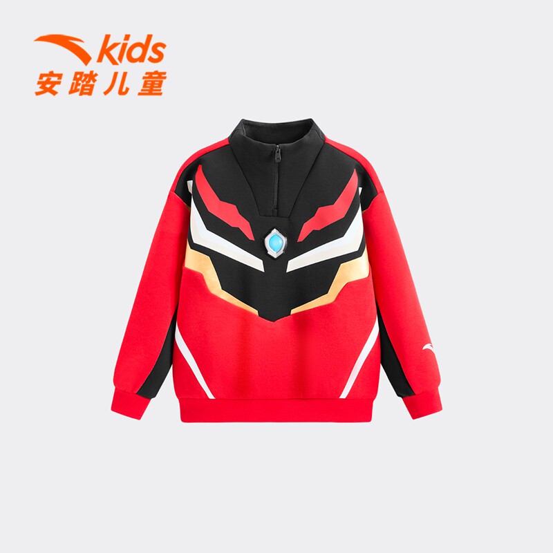 奥特曼安踏儿童卫衣男童套头红色2026年新款亲肤儿童运动宝宝卫衣