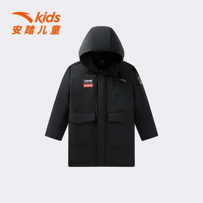 安踏儿童羽绒服男童中长款2025冬季新款大童加绒保暖棉羽外套