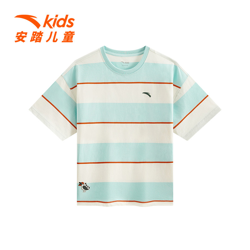 安踏儿童男大童针织短袖衫2026夏新款透气舒适中大童纯棉短袖T恤